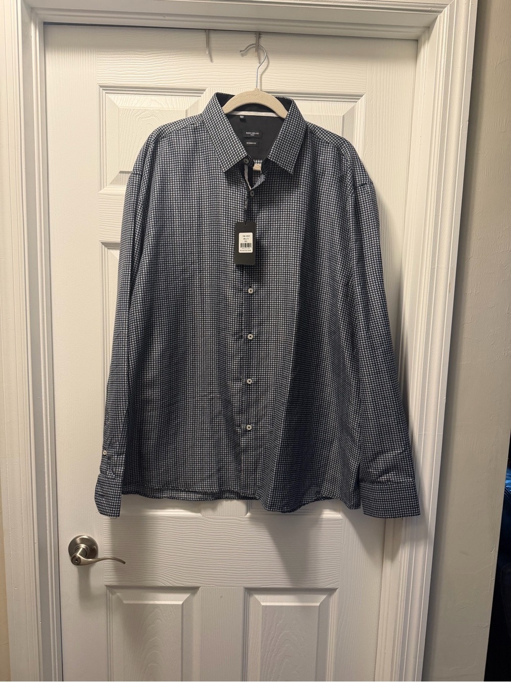Rosso Milano Blue and White Micro-Check Button-Down Shirt